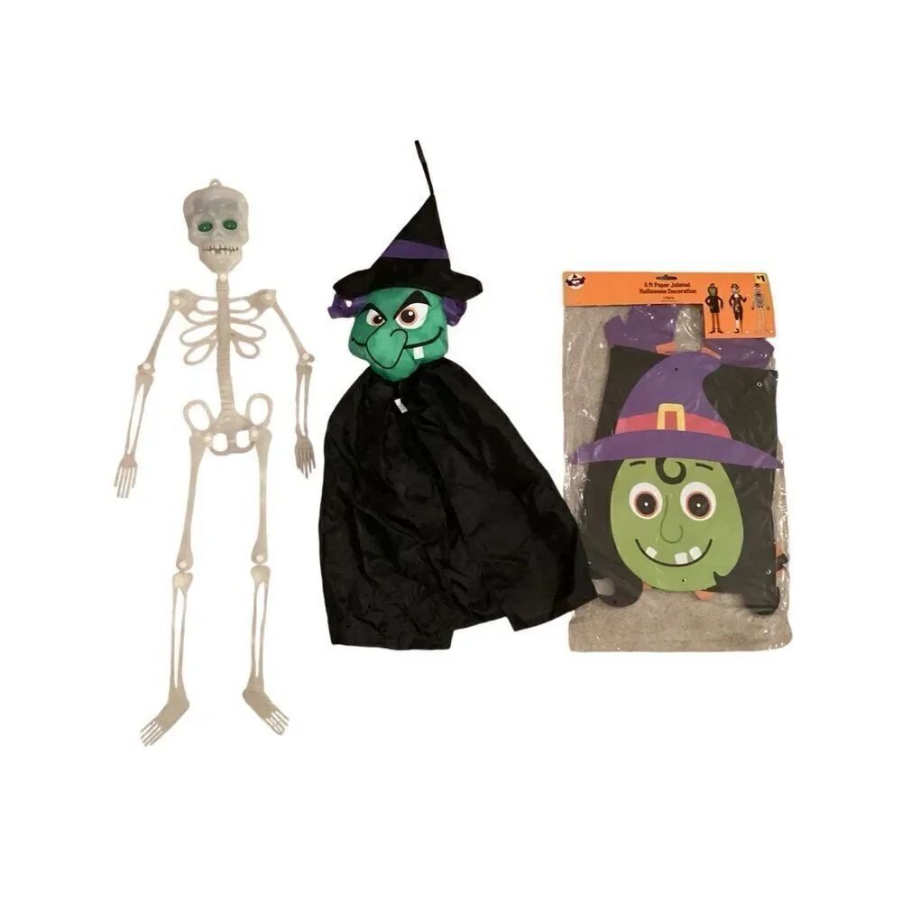 3 Pc Witch Halloween Decorations Hanging Wall Signs Skeleton Spooky